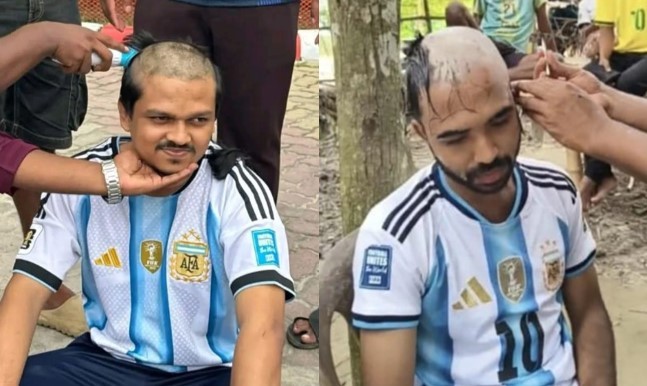 ব্রাজিলের জয়ে মাথা ন্যাড়া করলেন দুই আর্জেন্টিনা সমর্থক